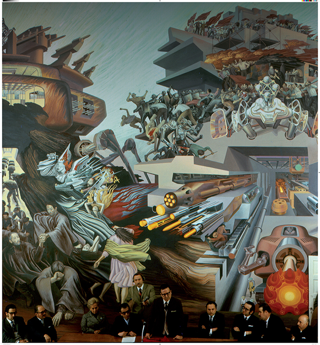 Inicia el mural Principio y fin para la Sala de Sesiones de la Ilustre Municipalidad de Chillán. Se inaugura con la presencia del Presidente de Chile, Salvador Allende en 1972. Es declarado Monumento Histórico Nacional en 2024