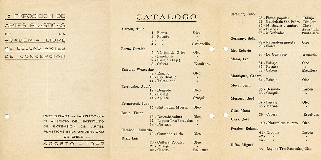 1940 - 1943 
Estudios en la Academia Libre de Bellas Artes dirigida por el pintor Adolfo Berchenko, en la ciudad de Concepción.