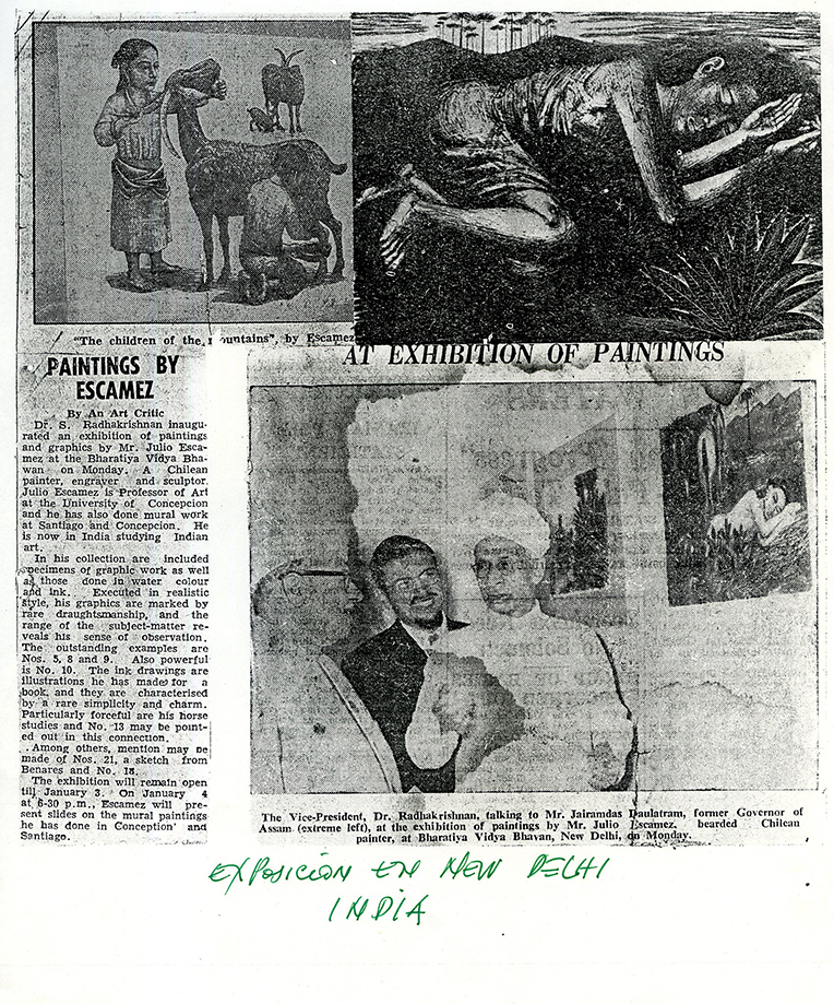 1959- 1965 : Realiza viajes a diferentes países como la India, donde expone dibujos y pinturas en el Instituto Cultural Bharatieja Uitya Bhranau de  Nueva Delhi, China que marca una huella profunda en su estudios sobre simbologías universales y Japón donde aprende directamente de maestros del grabado y el dibujo, enriqueciendo su técnica y visión artística
